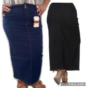 Womens Long Blue Denim Jean Skirt